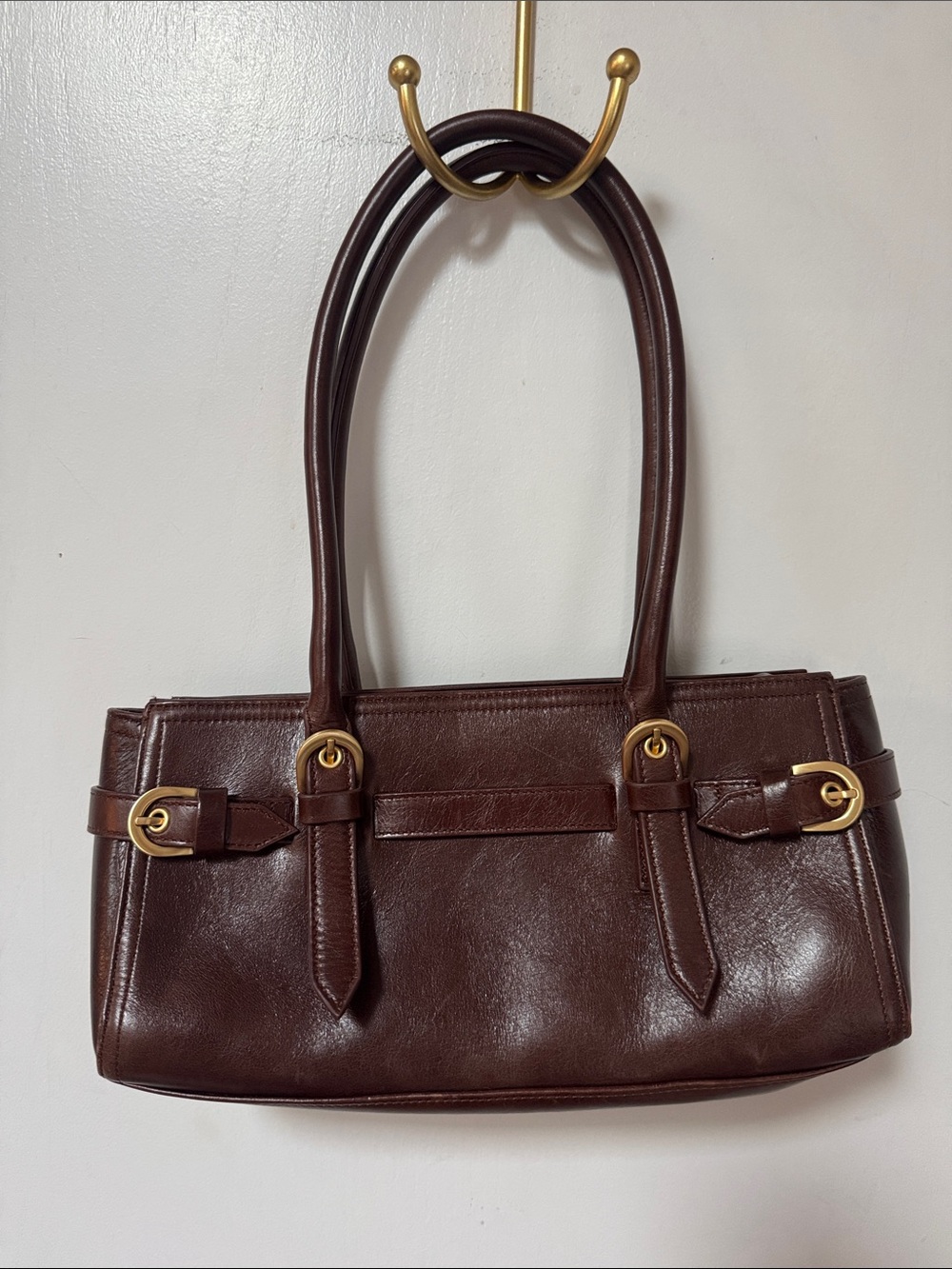Reformation Beatrice Chestnut Brown Leather Shoulder Bag with Gold Hardware - Picture 3 of 9